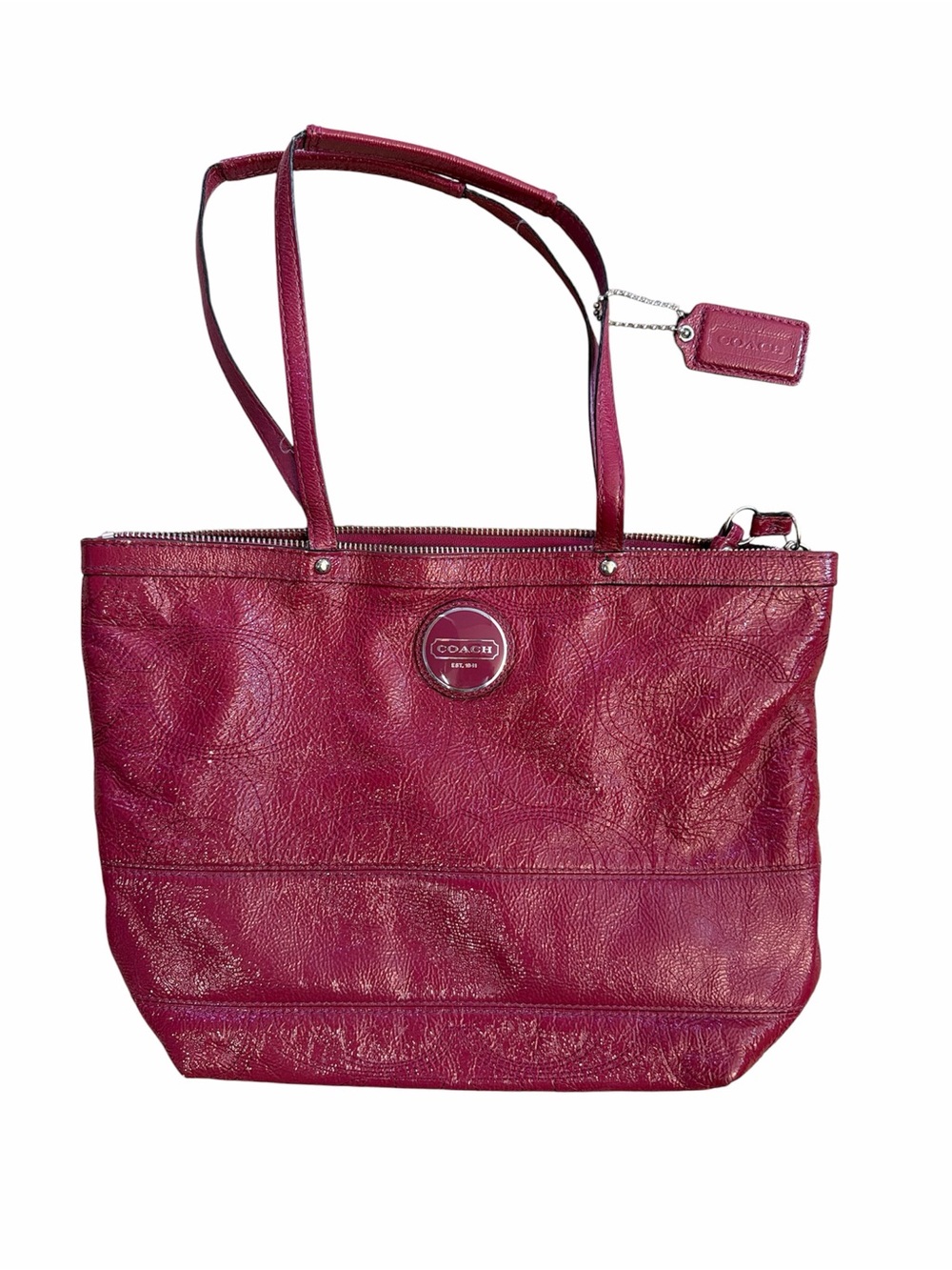 Coach Berry Pink Leather Tote with Logo Medallion